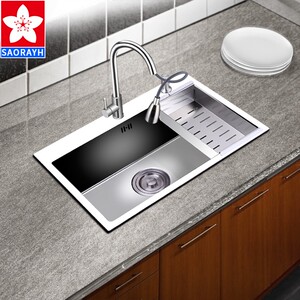 樱花水槽纳米304不锈钢大单槽家用加厚台下洗菜盆水池洗碗池单槽