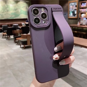 暗夜紫色腕带适用苹果14pro手机壳新款高级感13简约防摔12时尚11镜头全包iphone14promax支架小众保护套女15
