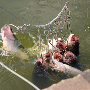 5米鱼锁鱼扣不锈钢钢丝软绳活鱼扣锁鱼器带橘色浮力棒路亚矶钓