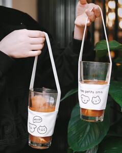 网红随行杯袋环保手提奶茶杯套斜挎咖啡杯袋帆布袋ins奶茶杯便携