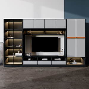 轻奢实木客厅整体电视柜玻璃门组合墙柜现代简约可定制