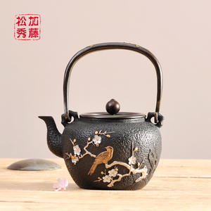 加藤松秀铁壶日本铸铁壶茶壶纯手工无涂层日式烧水泡茶壶喜鹊登梅
