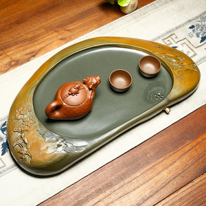 茶盘茶桌茶台老磨片老磨盘老石器家用复古石头茶具石槽流水6人付款88