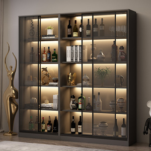 酒柜现代简约家用客厅靠墙展示柜子轻奢高档小型推拉玻璃门储物柜