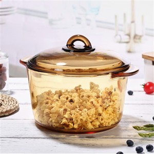 茶色玻璃汤锅玻璃奶锅耐高温燃气厚底加厚烘焙宝宝旅行辅食锅便携