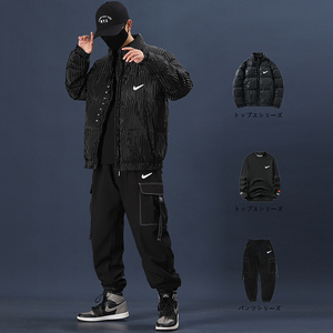 aj短款羽绒服男加厚保暖套装亮面刺绣外套冬季男装一套搭配帅气