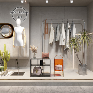 服装店橱窗展示架落地亚克力鞋包包展示台直播女装店陈列装修设计