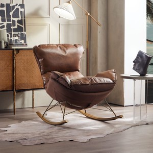 现代简约油蜡皮蜗牛躺椅家用北欧科技布摇摇椅阳台真皮沙发休闲椅