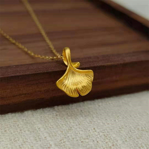纯金银杏叶吊坠黄金树叶3d硬金叶子单吊坠挂坠银杏叶片项链锁骨链
