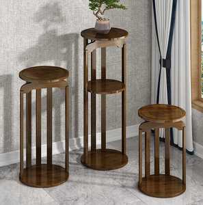 实木室内花架旁台花落地摆件绿萝花盆架置物架新中式客厅电视柜子