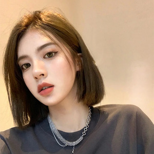 假发女短发自然中分无刘海全头套式网红bobo头减龄锁骨中长发套