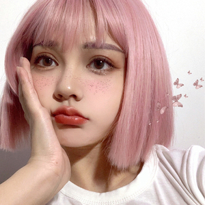 网红假发女短发粉色波波头cos圆脸修脸lolita自然短直发全头套式