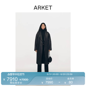 ARKET女装 长款真皮配腰带大衣外套黑色2023冬季新款1204063001