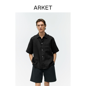 ARKET男装 亚麻古巴领休闲短袖衬衫黑色2024春季新款1027688002