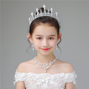 儿童珍珠皇冠头饰韩版王冠项链礼服演出发箍公主超仙小孩生日女童