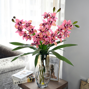 大花蕙兰仿真兰花3d手感单支插花室内装饰落地摆放客厅摆件高档花