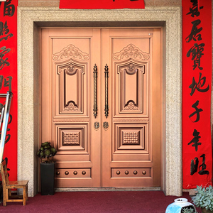 锌合金别墅大门双开门入户门防盗门家用乡村农村进户门不锈钢铜门