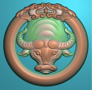 精雕图jdp灰度图bmp浮雕图玉雕圆牌镂空牛 圆双龙牛牌 十二生肖