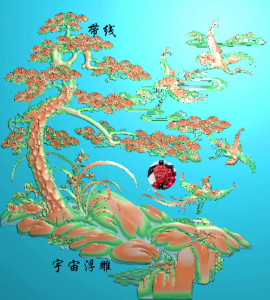 松鹤延年松树仙鹤灰度图精雕图浮雕图木雕挂屏面板屏风有线条