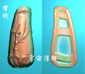 竹子竹节双面花件 节节高 精雕图 浮雕玉雕灰度图 电脑雕刻jdp