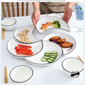 网红陶瓷菜盘子套装圆桌团圆拼碟圆形扇形创意家用拼盘餐具组合