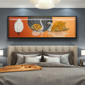 温馨主卧床头画相濡以沫白天鹅背景墙装饰画现代简约轻奢卧室挂画
