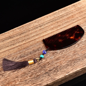 精品玳瑁色梳子女款刘海梳满血工艺品女用摆件文玩