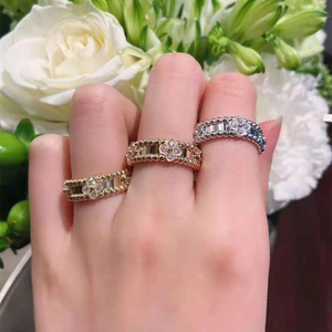 代购vca梵克雅宝戒指 18k玫瑰金 镶钻 幸运四叶草 男女对戒 婚戒