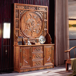 定制红木花梨木入户屏风刺猬紫檀中式客厅进门玄关实木迎客松座屏