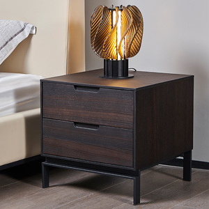 芈家锐驰床头柜简约现代烟熏木色意式极简床边收纳柜子轻奢实木柜