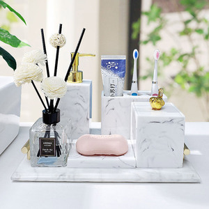 漱格卫浴五件套洗漱套装北欧轻奢浴室用品洗手台托盘样板房摆件