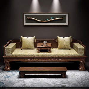 新式罗汉床老榆木套装现代简约禅意家具带垫子四季通用茶桌贵妃榻