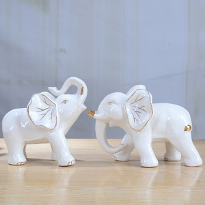 白色瓷招财小象摆件一对镇宅大号金边吸财吸福乔迁客厅陶瓷工艺品
