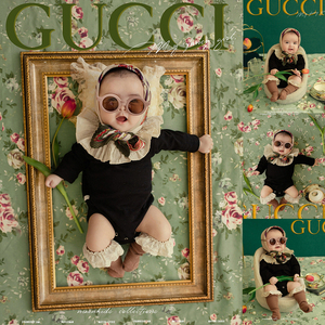 2022新款百天主题满月儿童艺术照摄影服装萌萌宝宝影楼拍照写真服