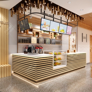 简约现代实木奶茶店吧台收银台水吧酒吧大理石咖啡店柜台转角定制