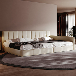 二胎家庭床卧室3米齐边大床现代简约榻榻米轻奢网红ins亲子真皮床