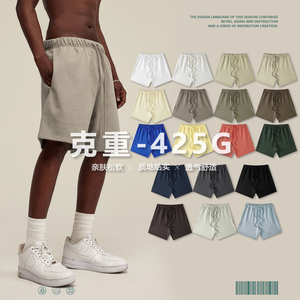 18色425G重磅美式纯色运动短裤男夏季潮牌欧美高街宽松休闲五分裤
