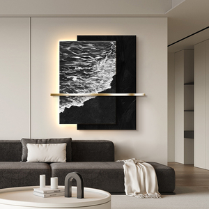 黑白抽象客厅装饰画带led灯现代轻奢沙发背景墙挂画大气肌理壁画