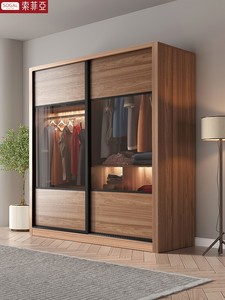 索菲亚2023新中式推拉门衣柜北欧家用卧室储物现代简约玻璃移滑门