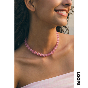 Loops shop猫眼石项链 原创水晶系列桃粉色高级感新款锁骨链女
