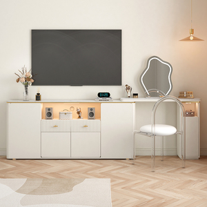 轻奢奶油风卧室斗柜梳妆台一体现代简约小户型床尾窄电视柜化妆桌