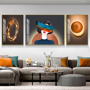 现代工业轻奢抽象立体几何美女人像客厅光影装饰画三联沙发背景墙