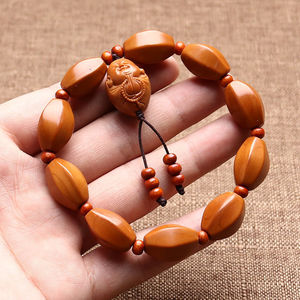 橄榄核手工雕刻素核手串文玩小沙弥一心向佛男手链女单颗素核单籽