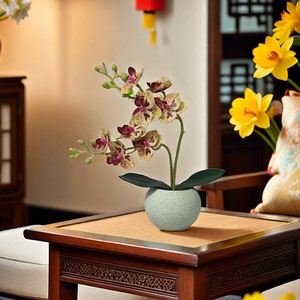 中式仿真蝴蝶兰盆栽高档家居装饰客厅餐桌茶几摆件假花绢花花卉