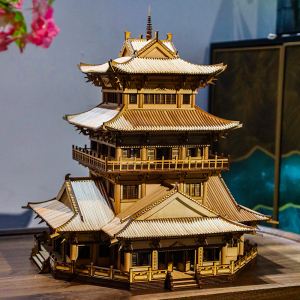 成品 新中式古建筑摆件手工中国风宫殿木制榫卯周年纪念 来图定制