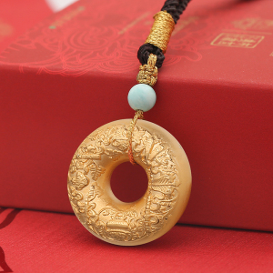 布达拉宫吉祥八宝平安扣吊坠男女款足银项链六字真言祈福琥珀挂坠