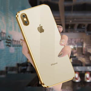金色直边iphonex保护套xsxmax全包防摔mas软硅胶ipx女新款网红xr透明
