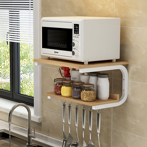 厨房置物架壁挂式挂墙上烤箱架支架收纳架子木质二2层微波炉架
