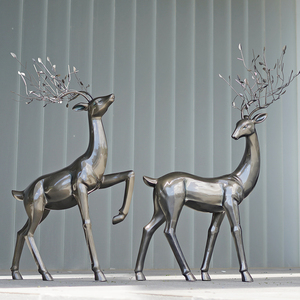 仿铜鹿玻璃钢室外抽象梅花鹿动物草坪小品雕塑大摆件园林景观装饰