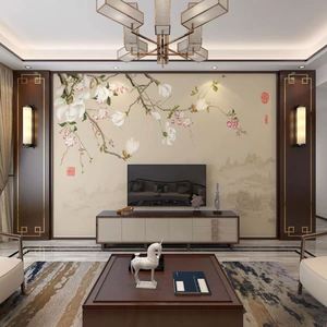 新中式电视背景墙木饰面装饰实木边框造型客厅沙发卧室集成护工厂